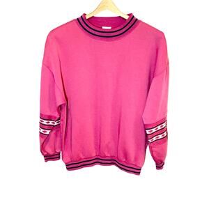 Vintage 90s Pink Crewneck Sweatshirt With Diamond Stripes Size Large